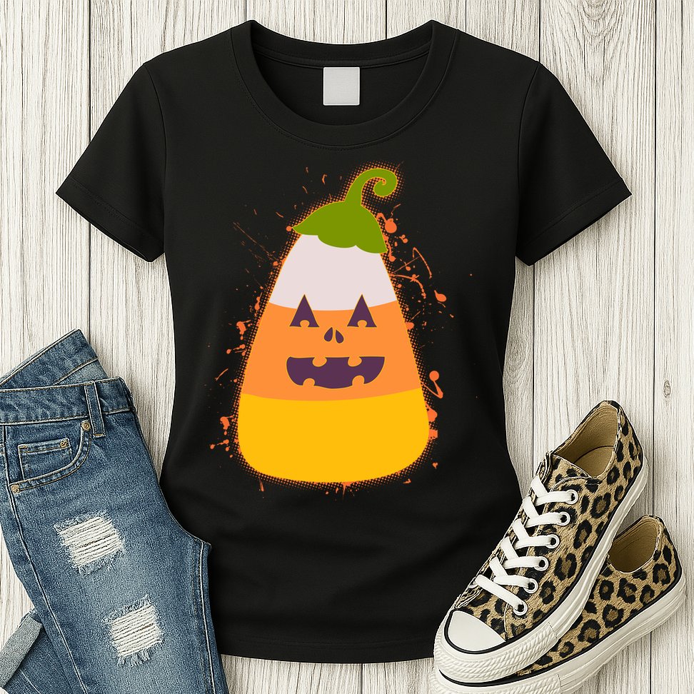Funny Halloween Candy Corn Pumpkin Womens T-Shirt
