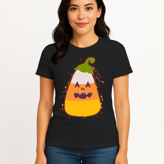 Funny Halloween Candy Corn Pumpkin Womens T-Shirt