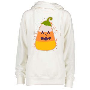 Funny Halloween Candy Corn Pumpkin Womens Funnel Neck Pullover Hood