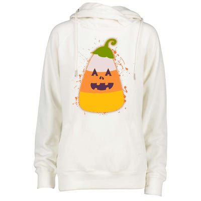 Funny Halloween Candy Corn Pumpkin Womens Funnel Neck Pullover Hood