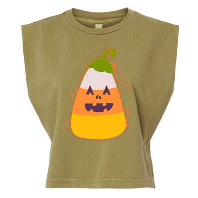 Funny Halloween Candy Corn Pumpkin Garment-Dyed Women's Muscle Tee