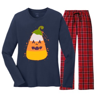 Funny Halloween Candy Corn Pumpkin Women's Long Sleeve Flannel Pajama Set 