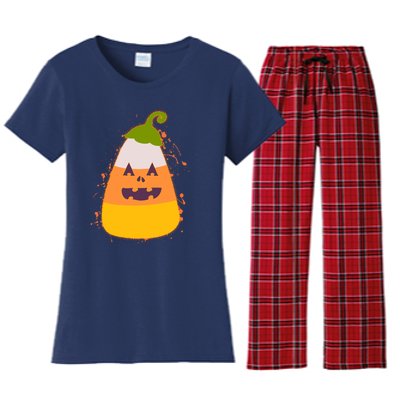 Funny Halloween Candy Corn Pumpkin Women's Flannel Pajama Set