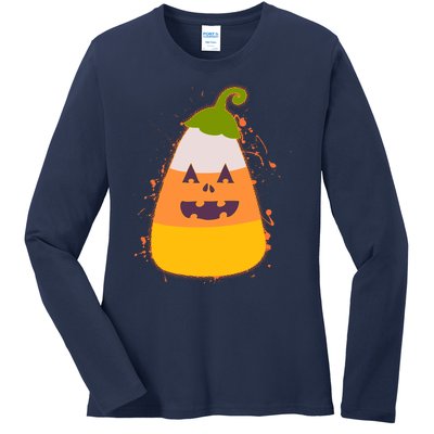 Funny Halloween Candy Corn Pumpkin Ladies Long Sleeve Shirt