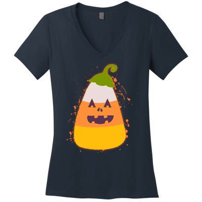 Funny Halloween Candy Corn Pumpkin Women's V-Neck T-Shirt