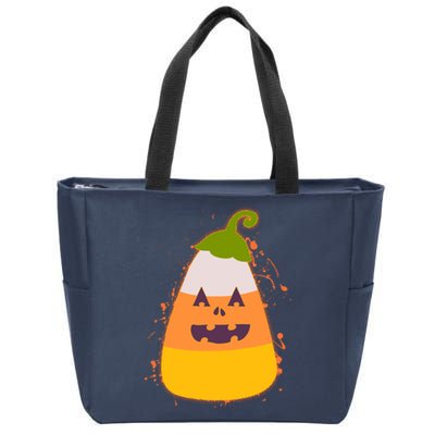 Funny Halloween Candy Corn Pumpkin Zip Tote Bag