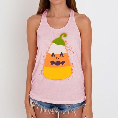 Funny Halloween Candy Corn Pumpkin Women's Knotted Racerback Tank