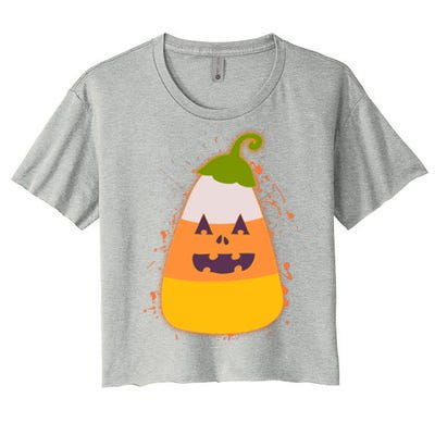 Funny Halloween Candy Corn Pumpkin Women's Crop Top Tee