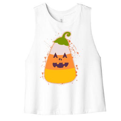 Funny Halloween Candy Corn Pumpkin Women's Racerback Cropped Tank