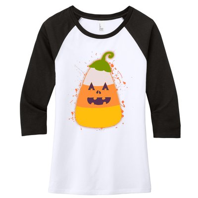 Funny Halloween Candy Corn Pumpkin Women's Tri-Blend 3/4-Sleeve Raglan Shirt