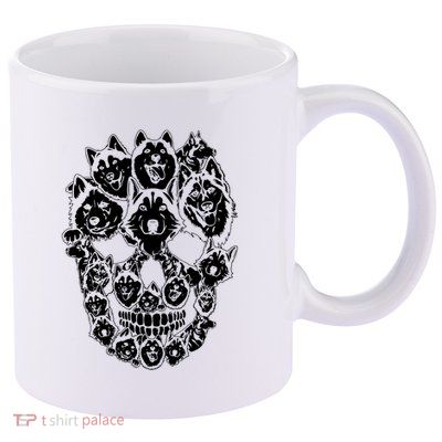 Funny Halloween Costume Skull Siberian Husky Dog Lover 11oz C Handle Ceramic Mug