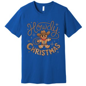 Funny Howdy Christmas Gingerbread Cow Rodeo Western Xmas Cute Gift Premium T-Shirt