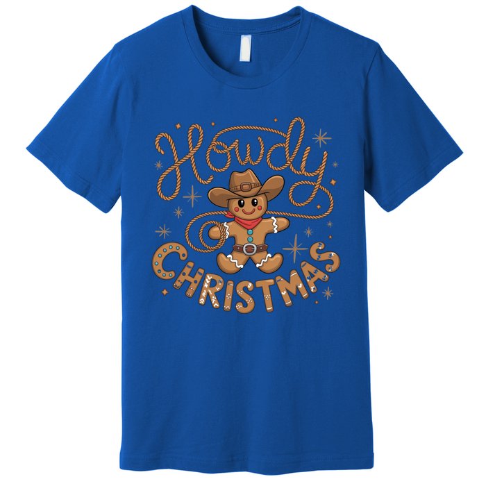 Funny Howdy Christmas Gingerbread Cow Rodeo Western Xmas Cute Gift Premium T-Shirt