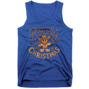 Funny Howdy Christmas Gingerbread Cow Rodeo Western Xmas Cute Gift Tank Top