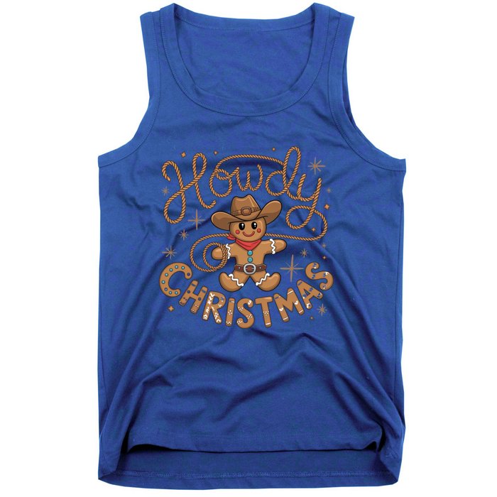 Funny Howdy Christmas Gingerbread Cow Rodeo Western Xmas Cute Gift Tank Top