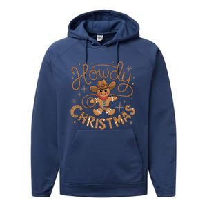 Funny Howdy Christmas Gingerbread Cow Rodeo Western Xmas Cute Gift Performance Fleece Hoodie