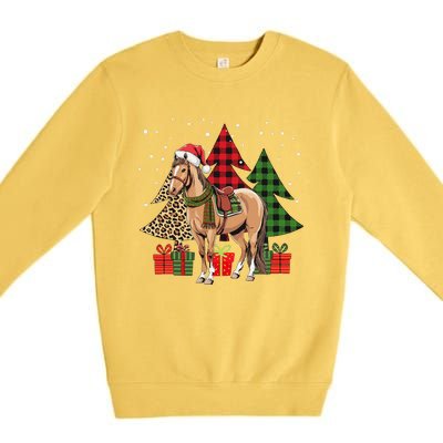 Funny Horse Christmas Pajamas Tree Plaid Xmas Premium Crewneck Sweatshirt