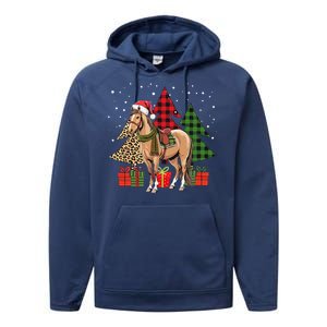 Funny Horse Christmas Pajamas Tree Plaid Xmas Performance Fleece Hoodie