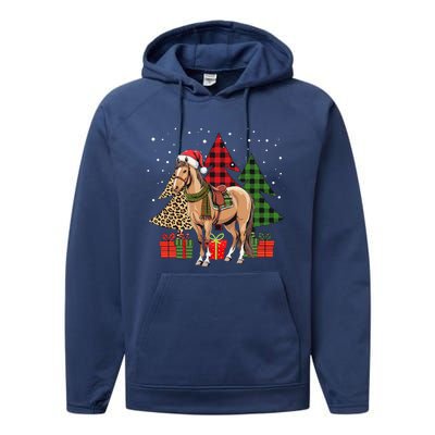 Funny Horse Christmas Pajamas Tree Plaid Xmas Performance Fleece Hoodie