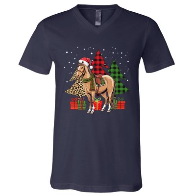 Funny Horse Christmas Pajamas Tree Plaid Xmas V-Neck T-Shirt