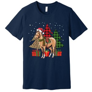 Funny Horse Christmas Pajamas Tree Plaid Xmas Premium T-Shirt