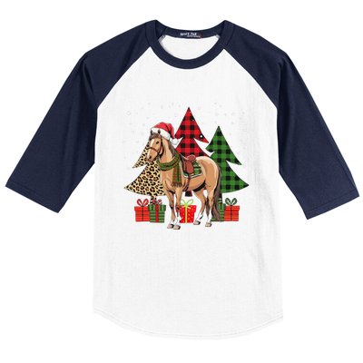 Funny Horse Christmas Pajamas Tree Plaid Xmas Baseball Sleeve Shirt