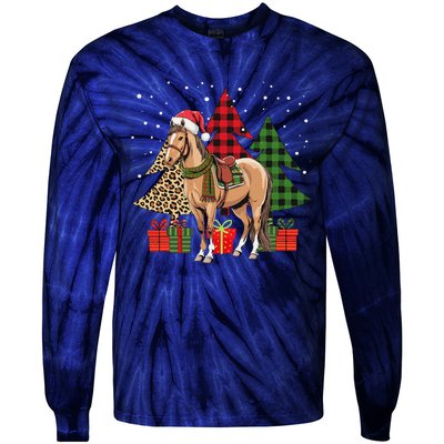 Funny Horse Christmas Pajamas Tree Plaid Xmas Tie-Dye Long Sleeve Shirt