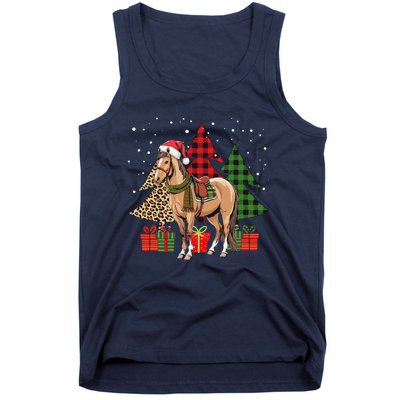 Funny Horse Christmas Pajamas Tree Plaid Xmas Tank Top