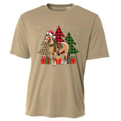 Funny Horse Christmas Pajamas Tree Plaid Xmas Cooling Performance Crew T-Shirt