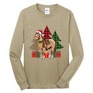 Funny Horse Christmas Pajamas Tree Plaid Xmas Tall Long Sleeve T-Shirt