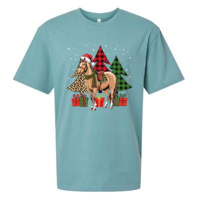 Funny Horse Christmas Pajamas Tree Plaid Xmas Sueded Cloud Jersey T-Shirt