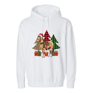 Funny Horse Christmas Pajamas Tree Plaid Xmas Garment-Dyed Fleece Hoodie