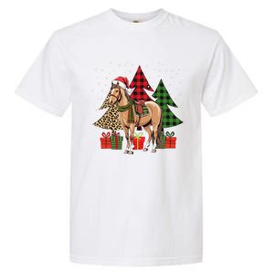 Funny Horse Christmas Pajamas Tree Plaid Xmas Garment-Dyed Heavyweight T-Shirt