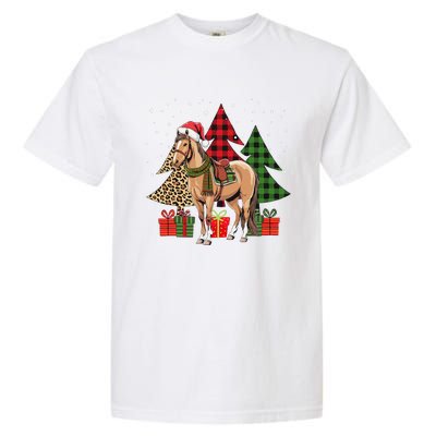 Funny Horse Christmas Pajamas Tree Plaid Xmas Garment-Dyed Heavyweight T-Shirt