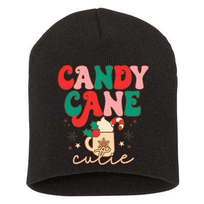 Festive Holiday Cocoa Mug with Retro Candy Cane Design Short Acrylic Beanie