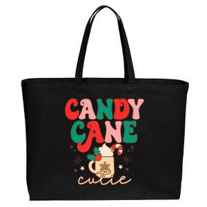 Festive Holiday Cocoa Mug with Retro Candy Cane Design Cotton Canvas Jumbo Tote