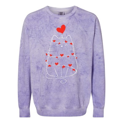 Funny Heart Cat ValentineS Day Heart Cat Lover Valentine Colorblast Crewneck Sweatshirt