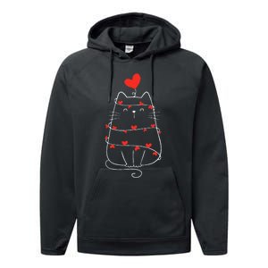 Funny Heart Cat ValentineS Day Heart Cat Lover Valentine Performance Fleece Hoodie