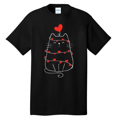 Funny Heart Cat ValentineS Day Heart Cat Lover Valentine Tall T-Shirt