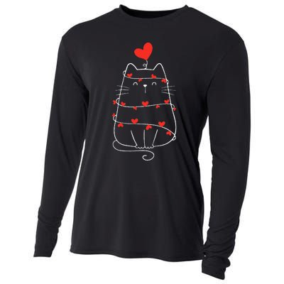 Funny Heart Cat ValentineS Day Heart Cat Lover Valentine Cooling Performance Long Sleeve Crew