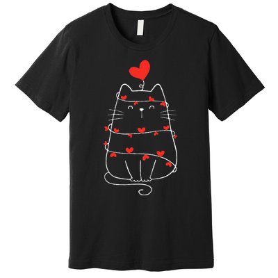 Funny Heart Cat ValentineS Day Heart Cat Lover Valentine Premium T-Shirt