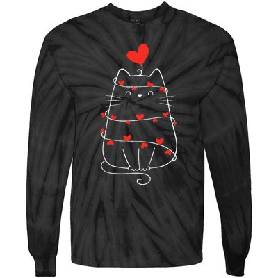 Funny Heart Cat ValentineS Day Heart Cat Lover Valentine Tie-Dye Long Sleeve Shirt