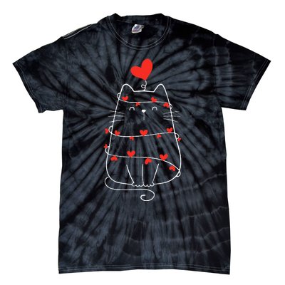 Funny Heart Cat ValentineS Day Heart Cat Lover Valentine Tie-Dye T-Shirt