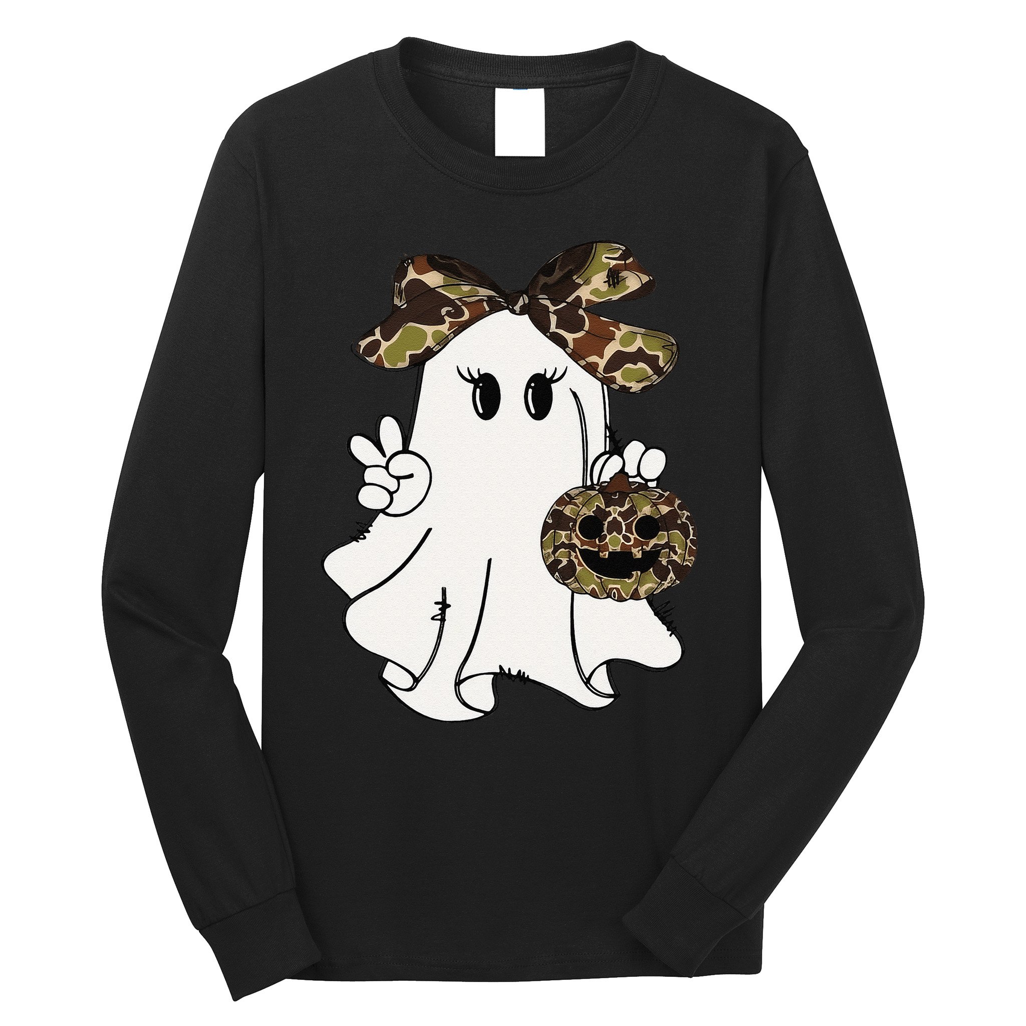 Funny Halloween Camouflage Camo Ghost Hello Hunting Season Gift Long Sleeve Shirt