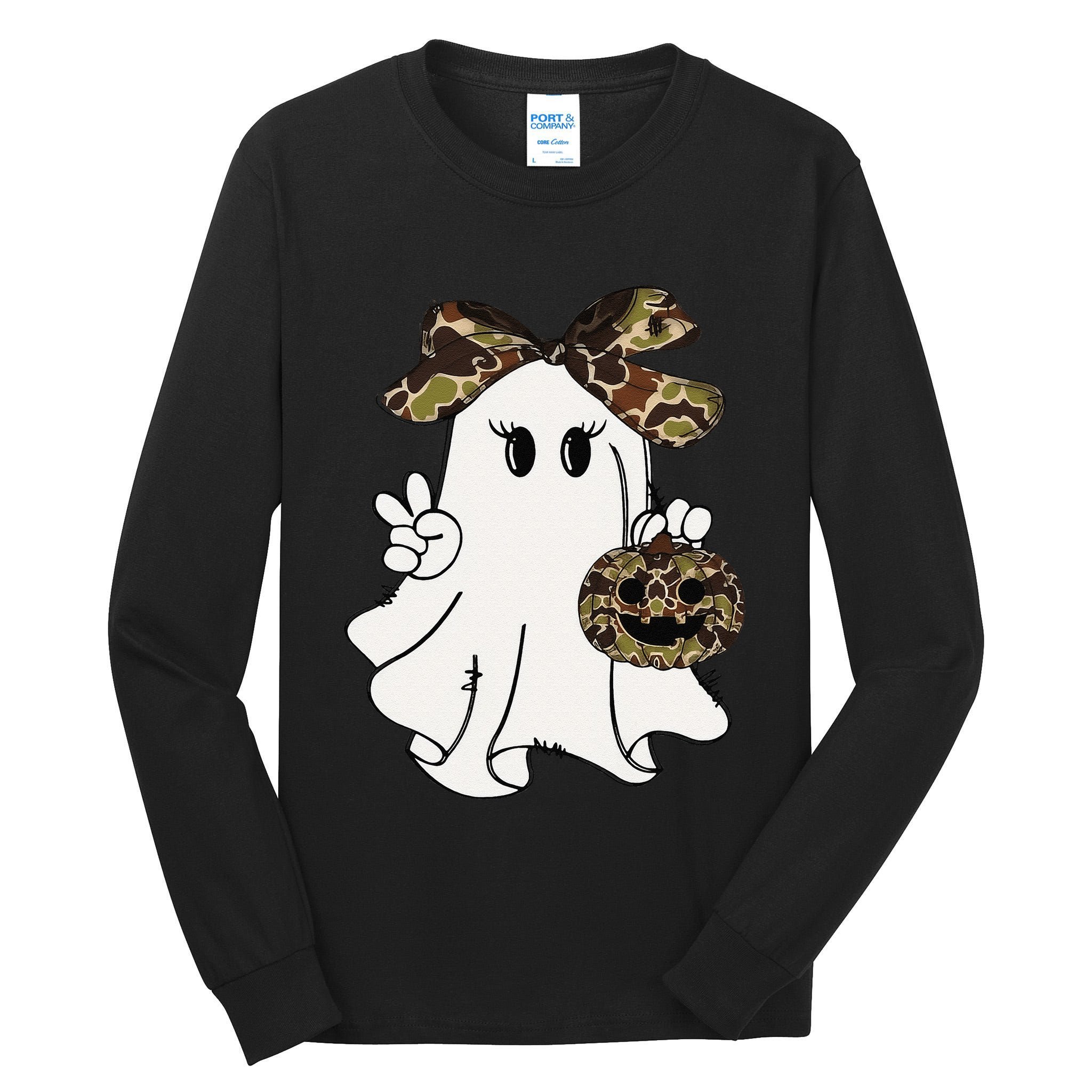 Funny Halloween Camouflage Camo Ghost Hello Hunting Season Gift Tall Long Sleeve T-Shirt
