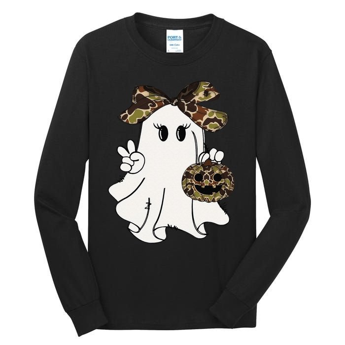 Funny Halloween Camouflage Camo Ghost Hello Hunting Season Gift Tall Long Sleeve T-Shirt