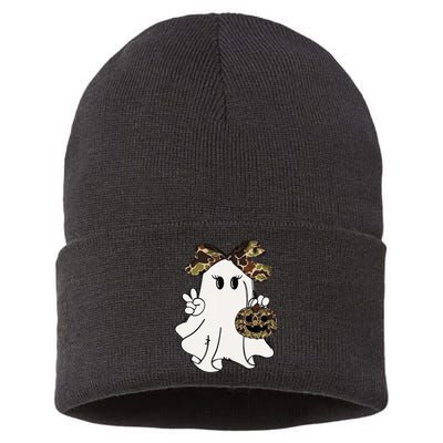 Funny Halloween Camouflage Camo Ghost Hello Hunting Season Gift Sustainable Knit Beanie