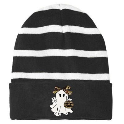 Funny Halloween Camouflage Camo Ghost Hello Hunting Season Gift Striped Beanie with Solid Band