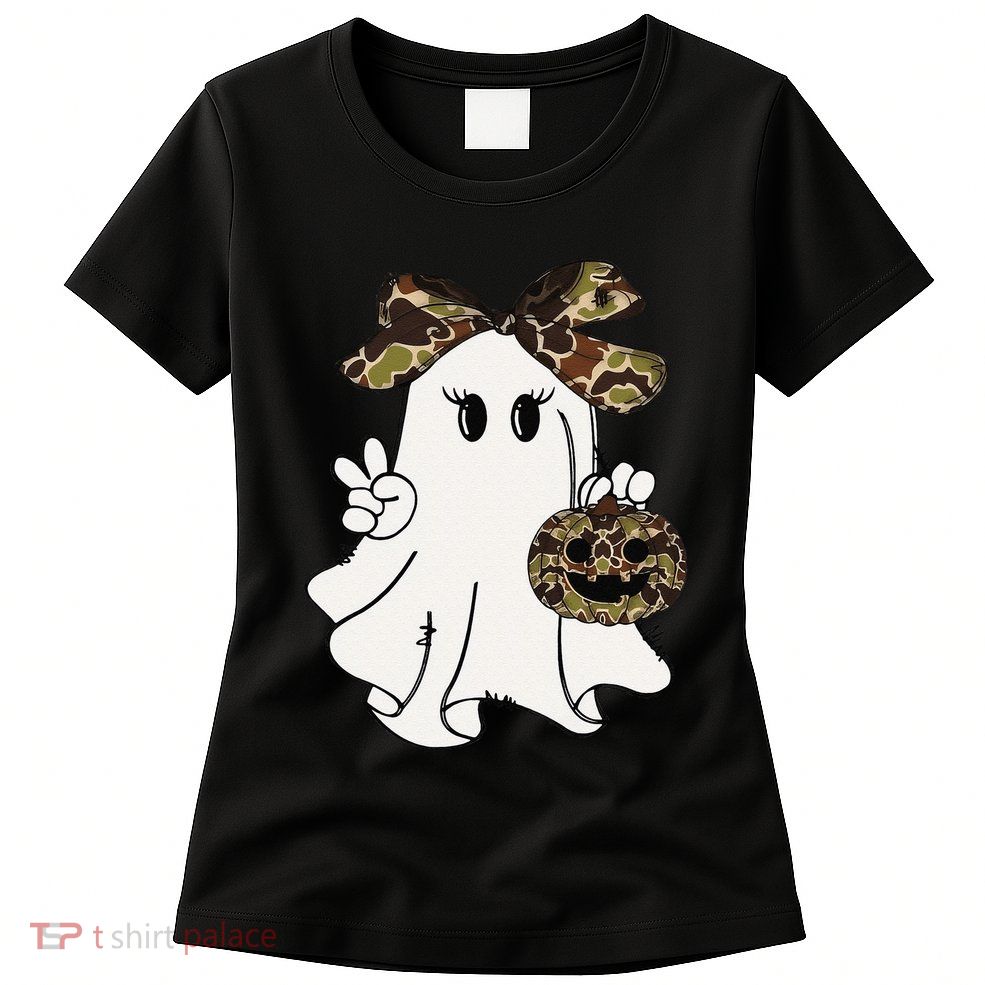 Funny Halloween Camouflage Camo Ghost Hello Hunting Season Gift Womens T-Shirt