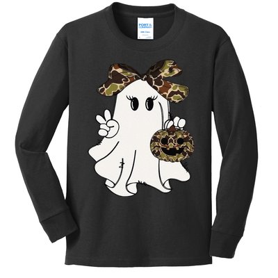 Funny Halloween Camouflage Camo Ghost Hello Hunting Season Gift Kids Long Sleeve Shirt